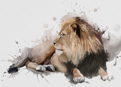 sitting lion watercolor