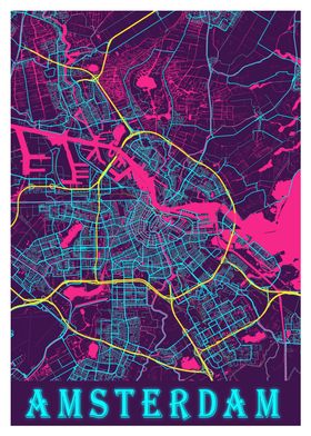 Amsterdam Neon City Map