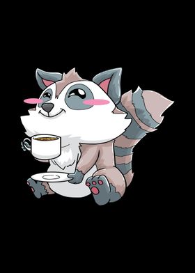 Raccoon Coffee Kawaii Anim