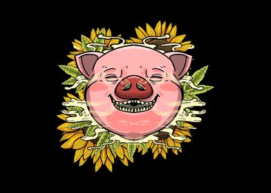 Pig Smoking Weed Sunflower