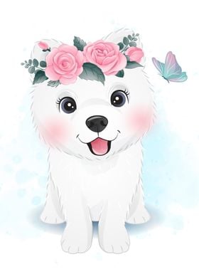 little Samoyed with floral