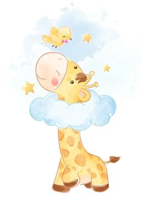 Giraffe and little bird