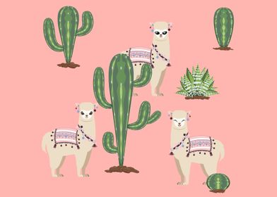 Alpaca with cacti