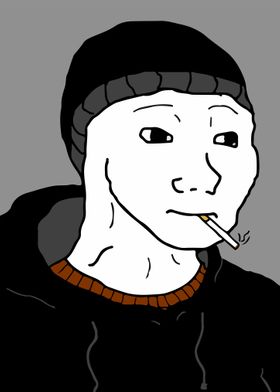 Wojak Doomer Smoking During Night Walk - Wojak Feels Guy