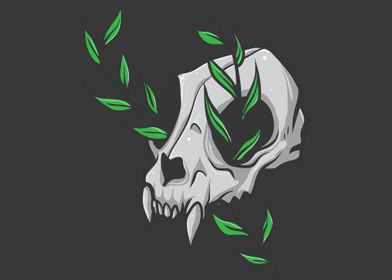 Animal skull with leaves