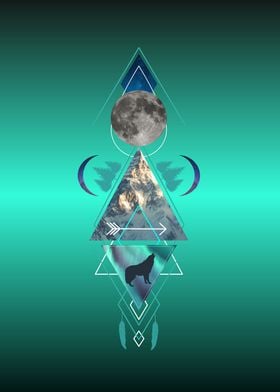 Wolf moon tribal geometric