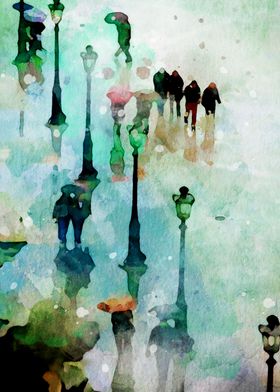 Pedestrians In The Rain   