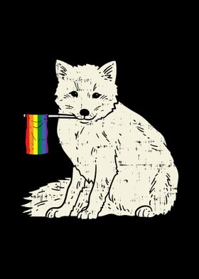 Snow Fox Rainbow Flag