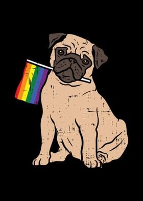 Dog Pug Rainbow Flag