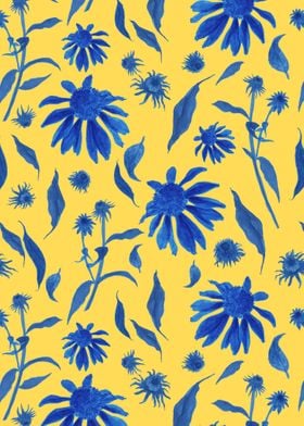 Blue Yellow Cone Flowers 