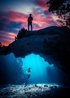 Cave Under Blue Seabed