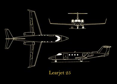 Learjet 25 Blueprint gold