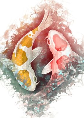 Koi Watercolor Fish' Poster, picture, metal print, paint by DecoyDesign