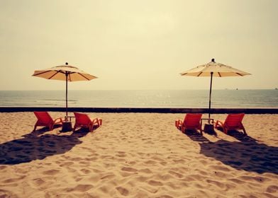 Beach chairs and beach 