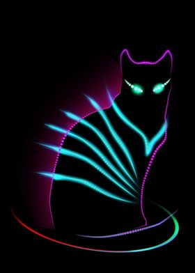 Neon glowing cyber cat