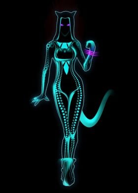 Abstract neon cat girl 