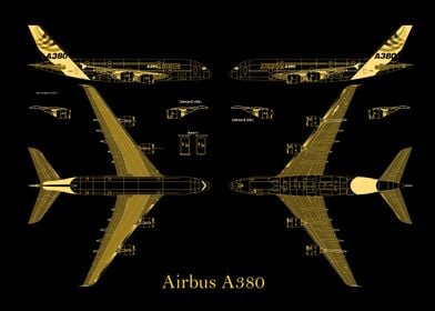 Airbus A380 Blueprint gold