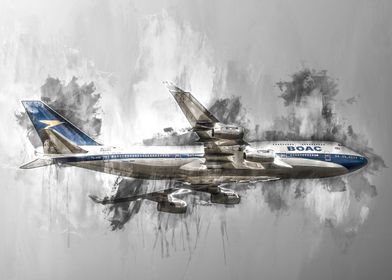 Charcoal Drawn Boeing 747