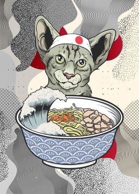 Devon Rex Cat Ramen Manga