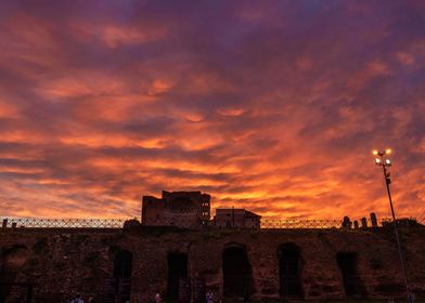 Fiery sunset clouds Rome