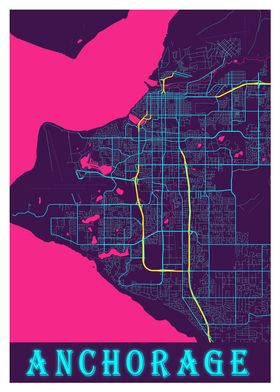 Anchorage Neon City Map