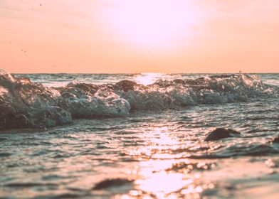 Waves Beach Seaside Sunset