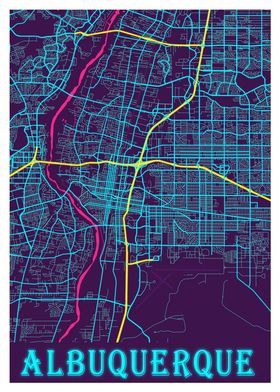 Albuquerque Neon City Map