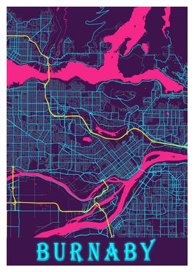 Burlington Neon City Map 