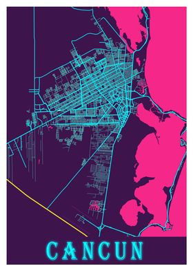 Cancun Neon City Map