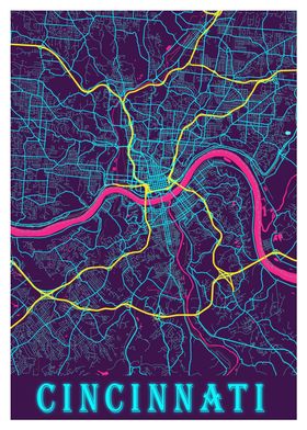 Cincinnati Neon City Map