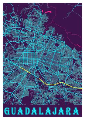 Guadalajara Neon City Map