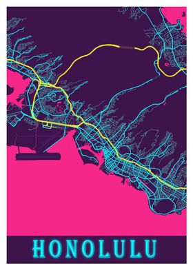 Honolulu Neon City Map