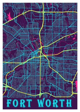 Fort Worth Neon City Map 