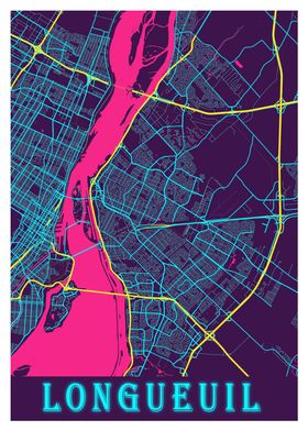 Longueuil Neon City Map