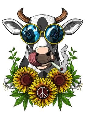 Sunflowers Cow Hippie