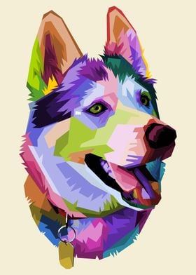 cute husky dog on pop art 