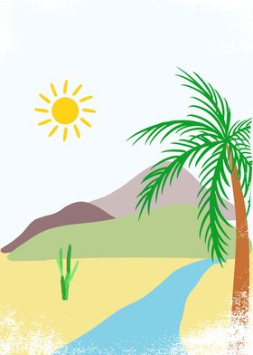 Tropical landscape drawing