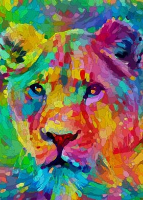 Lioness colorful oil