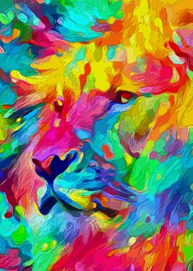 Lion colorful oil