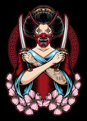 Geisha holding katana