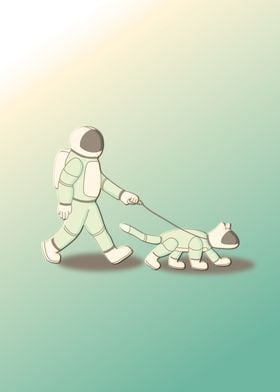 Astronaut walking dog