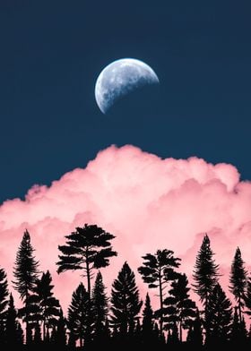 Full Moon and Pink Cloud