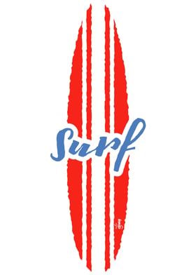 Red surf with blue text