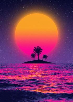Beach sunset 80s