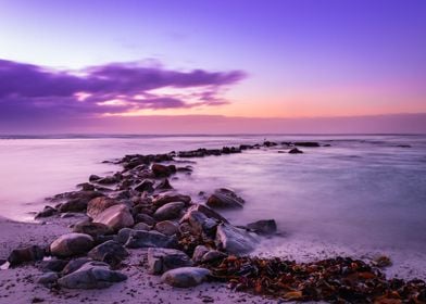 Beach scene at sunset