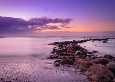 Beach scene at sunset