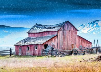 Snow On A Red Barn