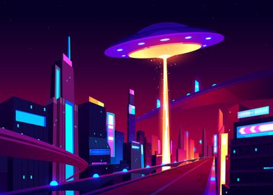Spaceship In Neon City