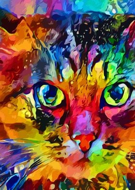 Colorful cat oil style