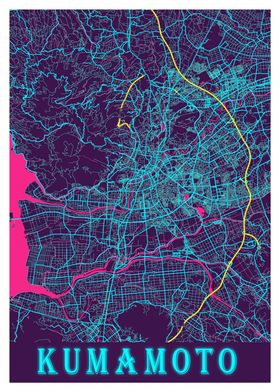 Kumamoto Neon City Map Poster By Tien Stencil Displate